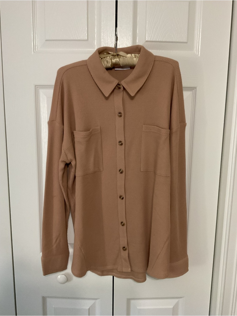 Kim Gravel  Casual Button-Front Top in Taupe